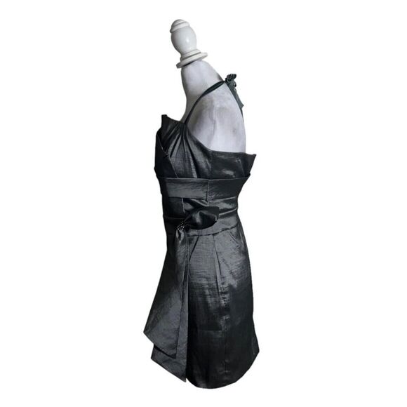 Aspeed Vtg USA Made Mini Dress Metallic Silver Formal Party Rhinestone Bow US 10 - Picture 2 of 11